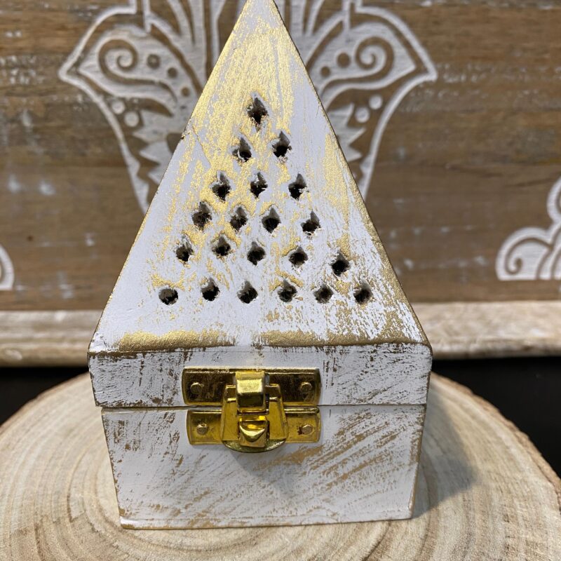 Porta Incienso Conos Pirámide Blanco y Dorado