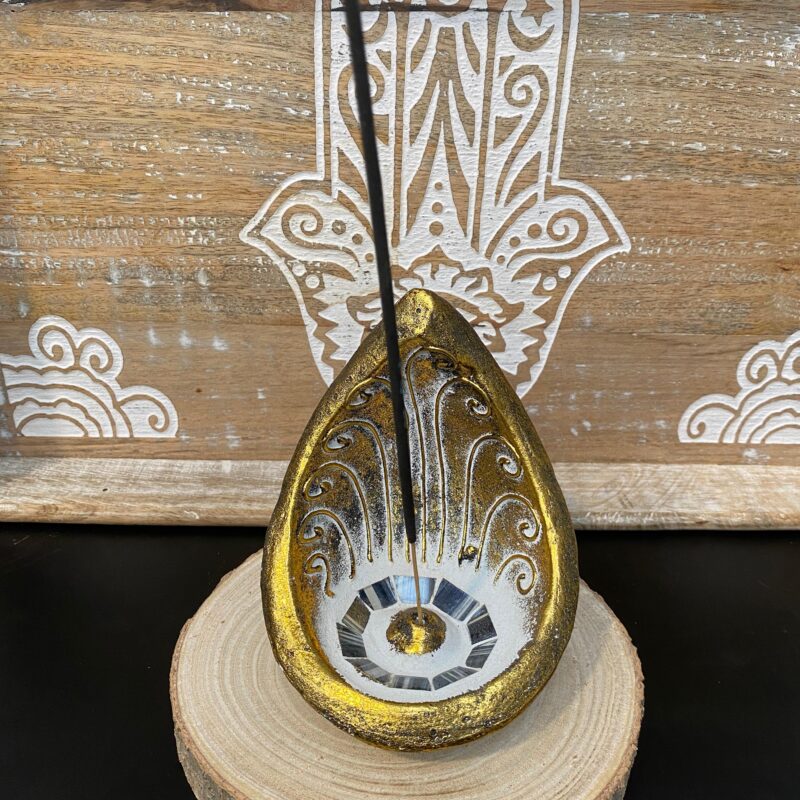Porta Incienso Dorado con Cristales