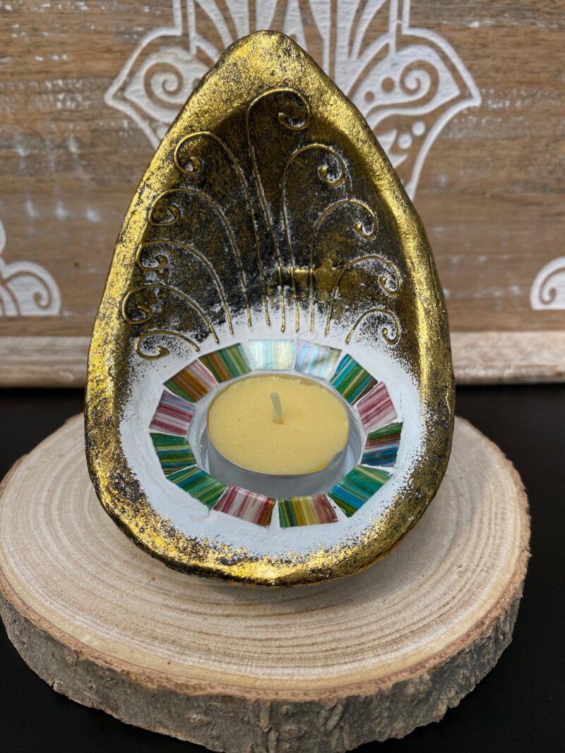 Porta Vela Dorado con Cristales