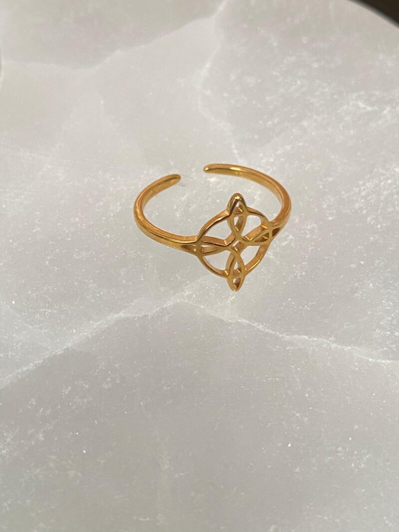 Anillo Ajustable Nudo de Bruja Acero Inoxidable Color Dorado Modelo 1