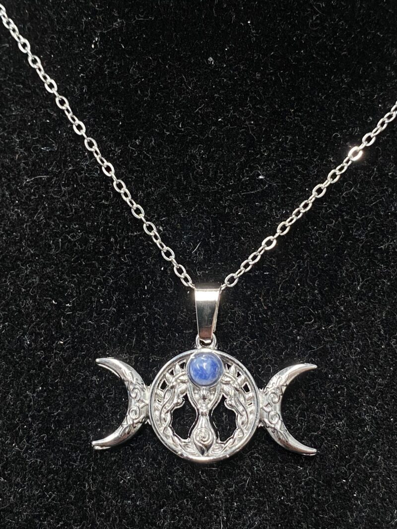 Colgante Triple Luna Sodalita Acero Inoxidable