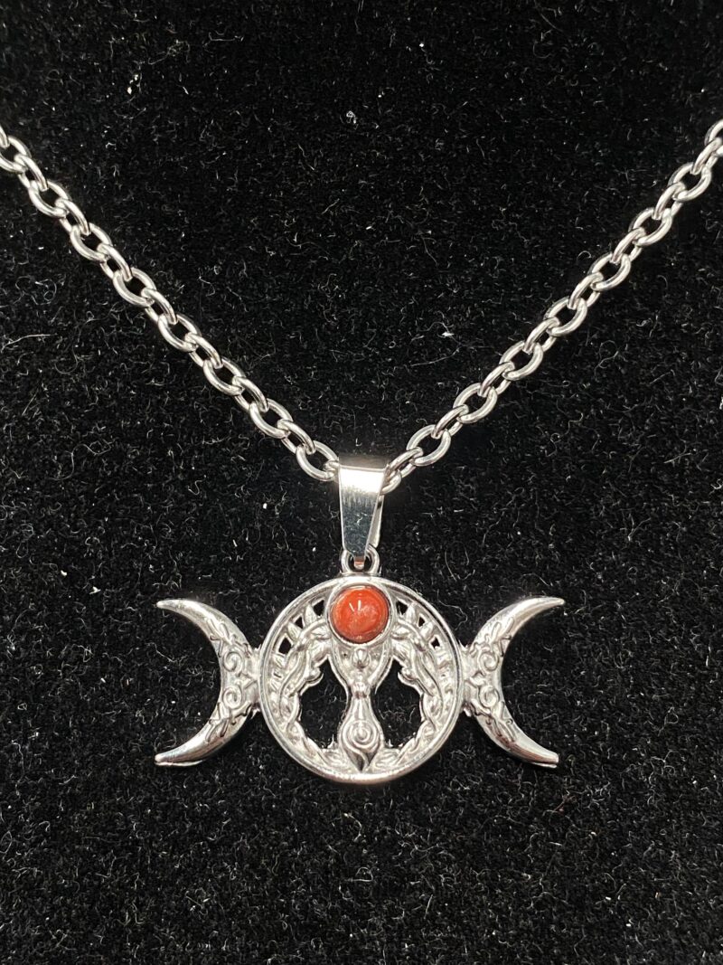 Colgante Triple Luna Jaspe Rojo Acero Inoxidable