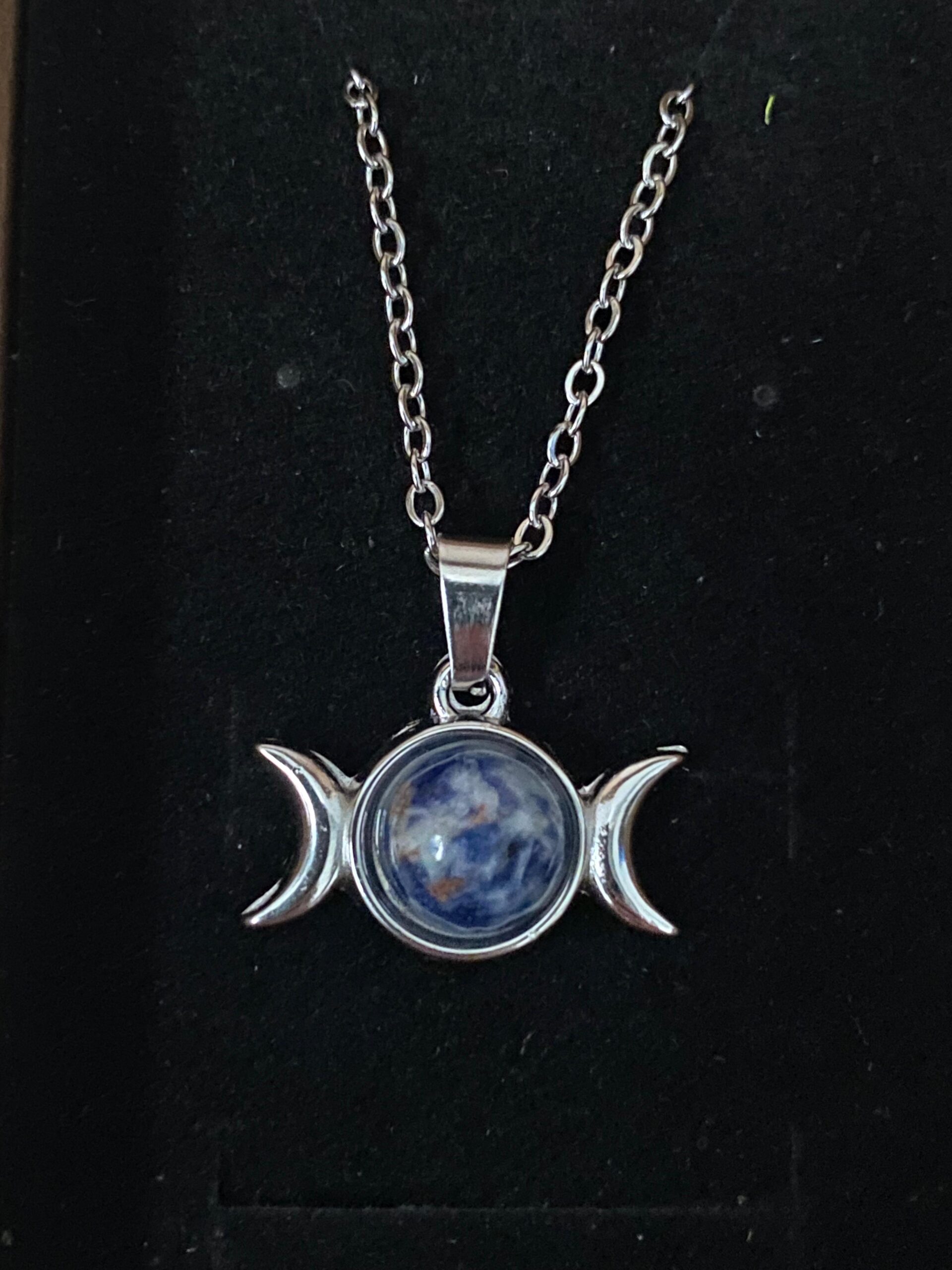 Colgante Triple Luna Sodalita Acero Inoxidable Mod 2