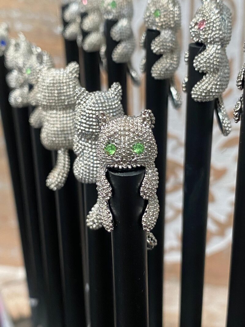 Lápiz Gato Swarovski (Ojos Vedes)