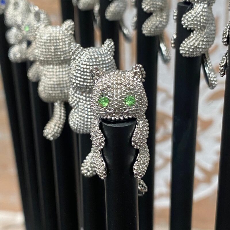 Lápiz Gato Swarovski (Ojos Vedes)