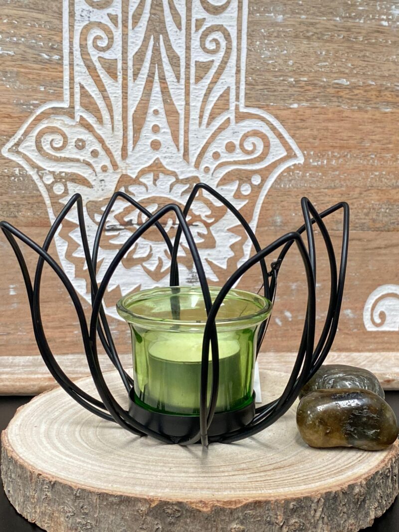 Porta Vela Flor Loto Verde