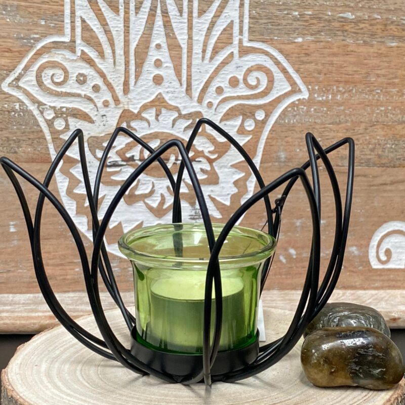 Porta Vela Flor Loto Verde