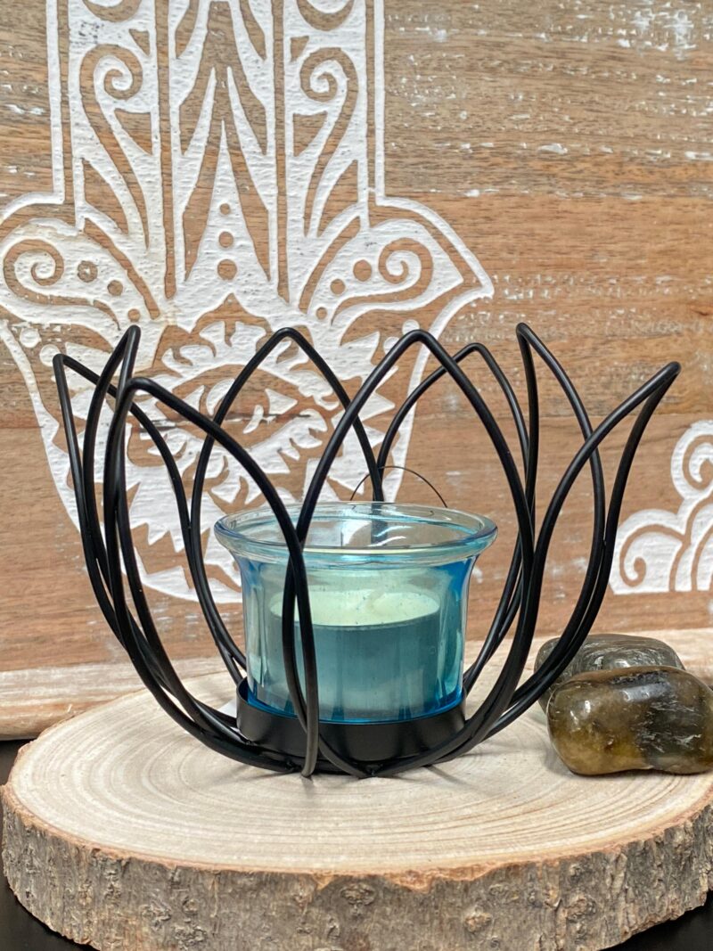 Porta Vela Flor Loto Azul