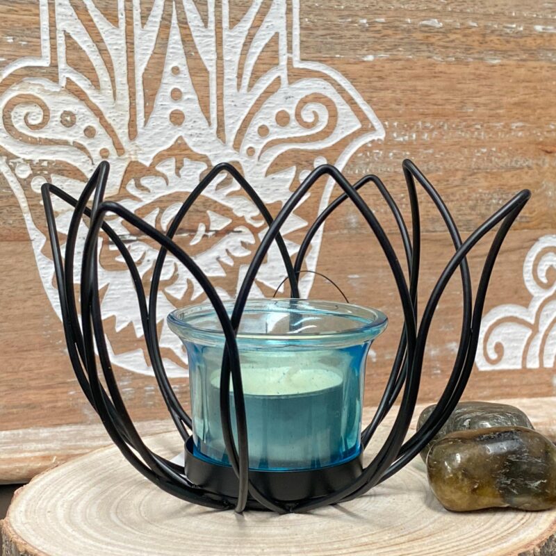 Porta Vela Flor Loto Azul
