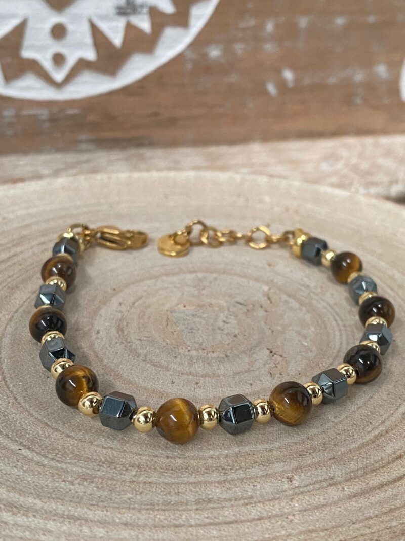 Pulsera Hematite y Ojo de Tigre Acero Inoxidable Modelo 1