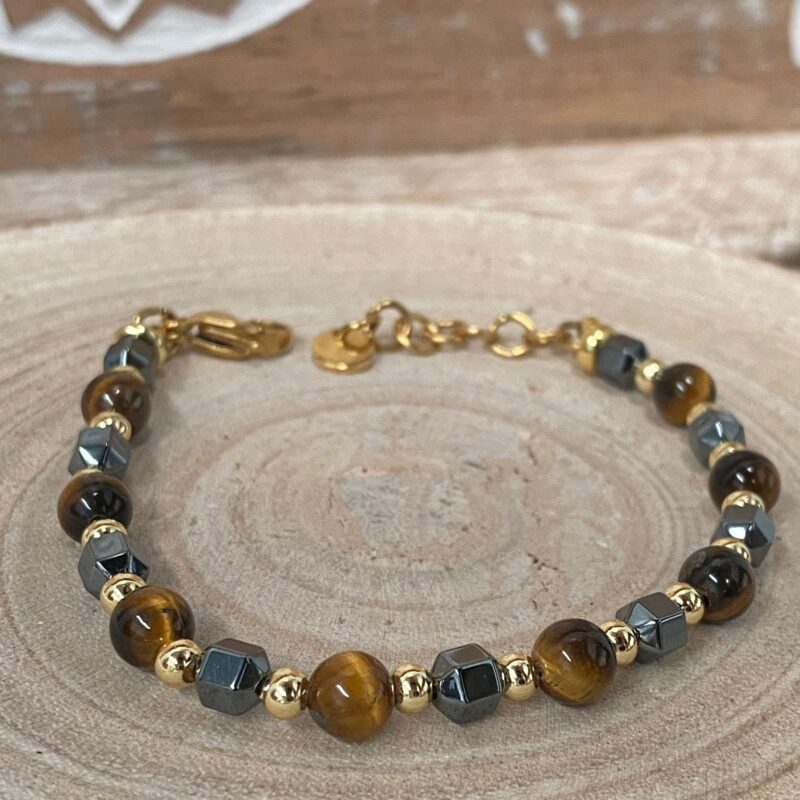 Pulsera Hematite y Ojo de Tigre Acero Inoxidable Modelo 1