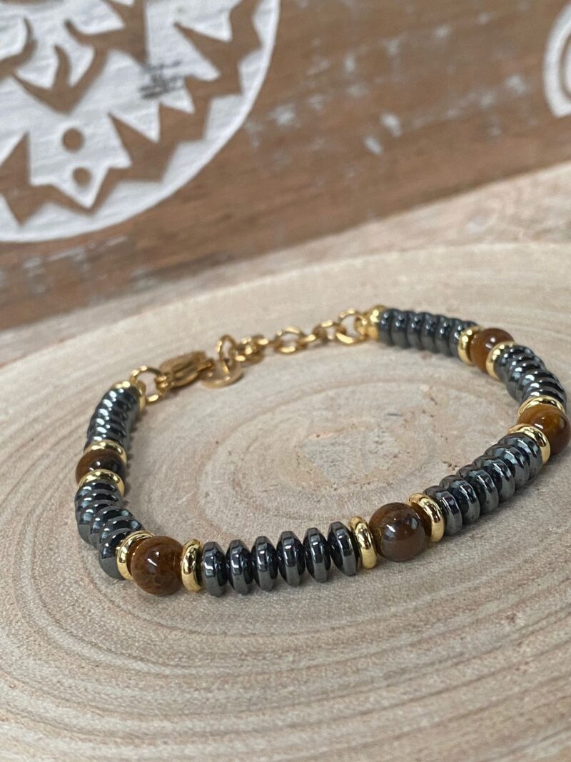 Pulsera Hematite y Ojo de Tigre Acero Inoxidable Modelo 2