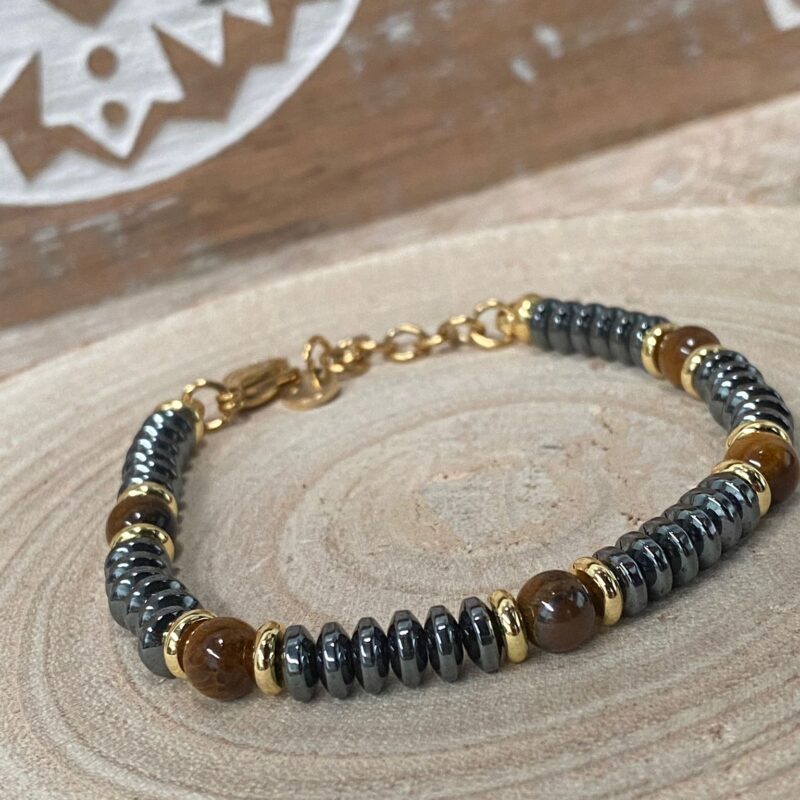 Pulsera Hematite y Ojo de Tigre Acero Inoxidable Modelo 2
