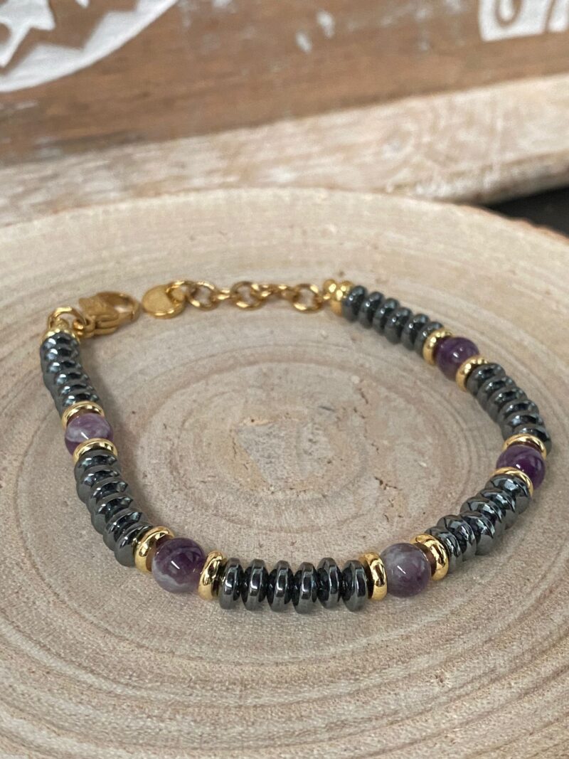 Pulsera Hematite y Amatista Acero Inoxidable Modelo 2