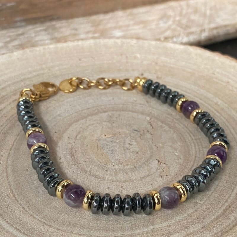Pulsera Hematite y Amatista Acero Inoxidable Modelo 2