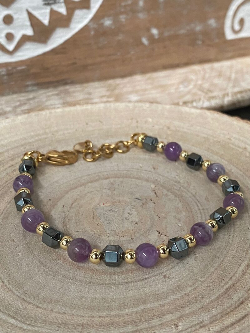 Pulsera Hematite y Amatista Acero Inoxidable Modelo 1