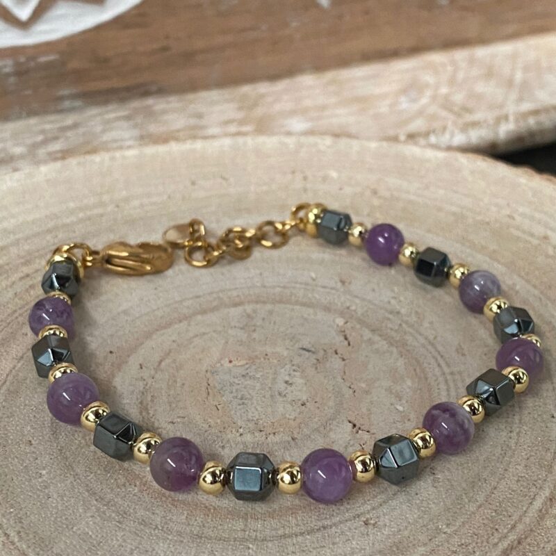 Pulsera Hematite y Amatista Acero Inoxidable Modelo 1