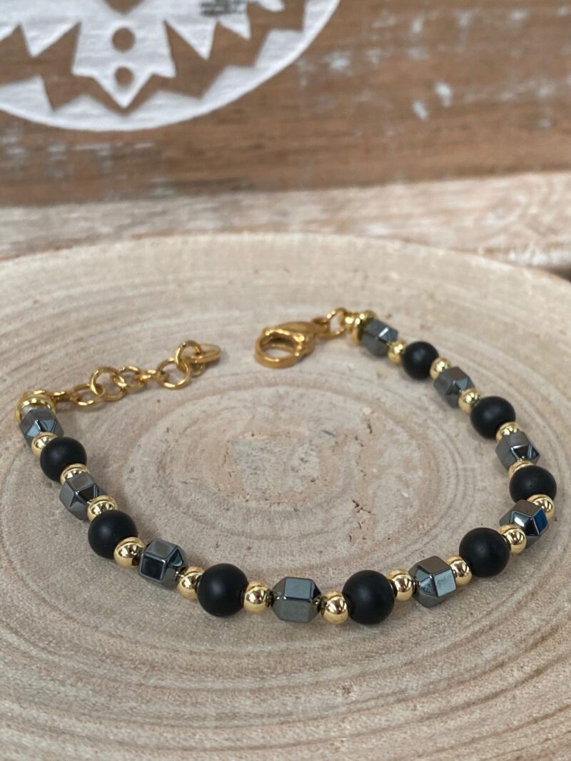 Pulsera Hematite y Onice Mate Acero Inoxidable Modelo 1