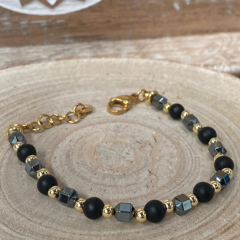 Pulsera Hematite y Onice Mate Acero Inoxidable Modelo 1