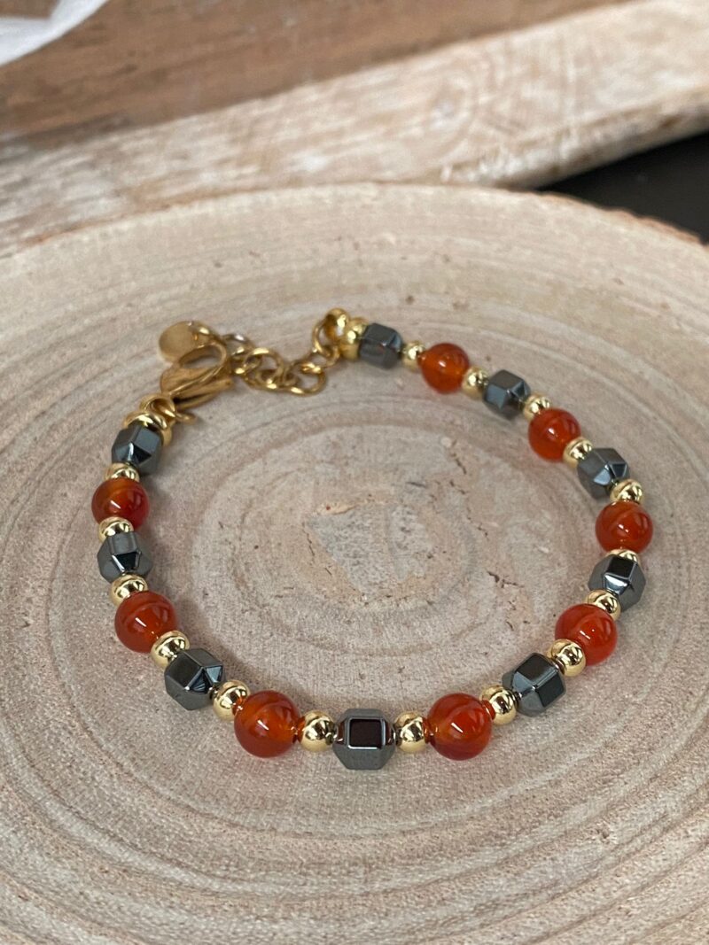 Pulsera Hematite y Carneola - Acero Inoxidable