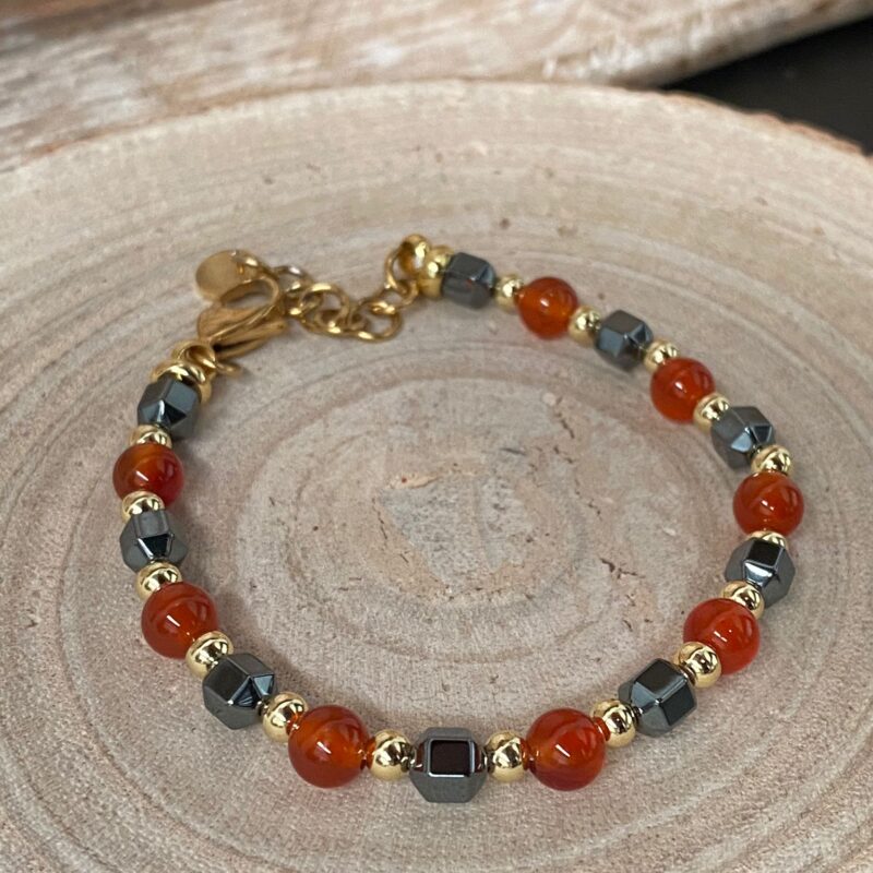 Pulsera Hematite y Carneola - Acero Inoxidable