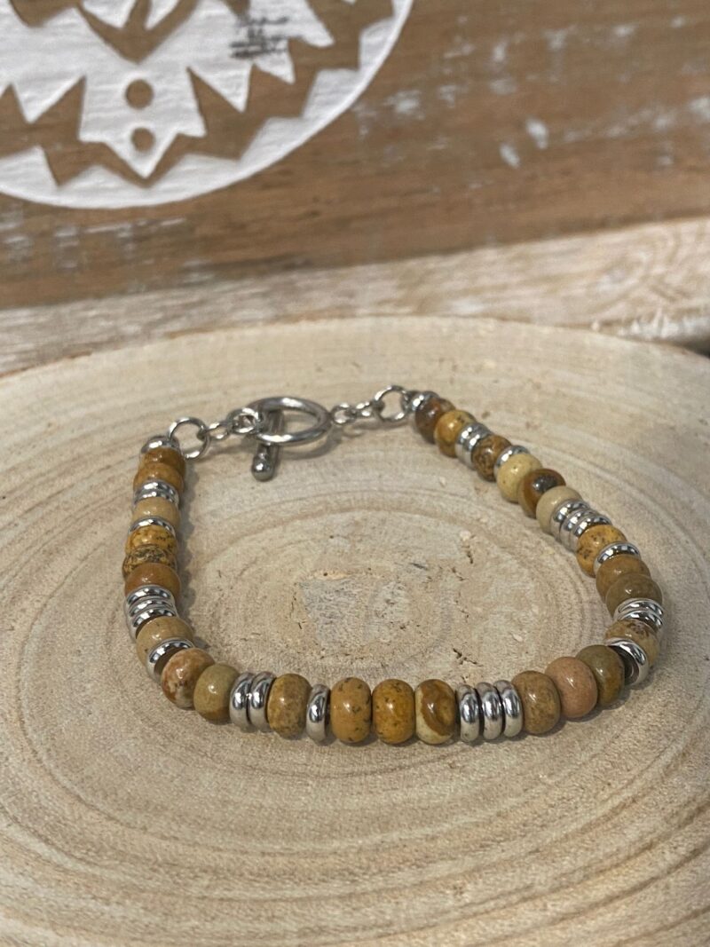 Pulsera Jaspe y Madera - Acero Inoxidable