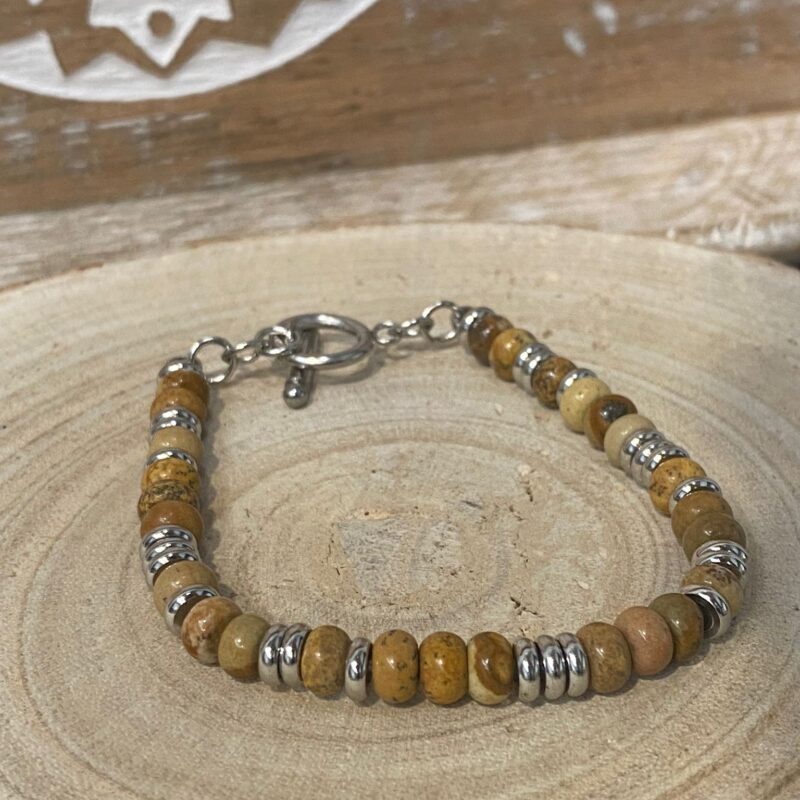 Pulsera Jaspe y Madera - Acero Inoxidable