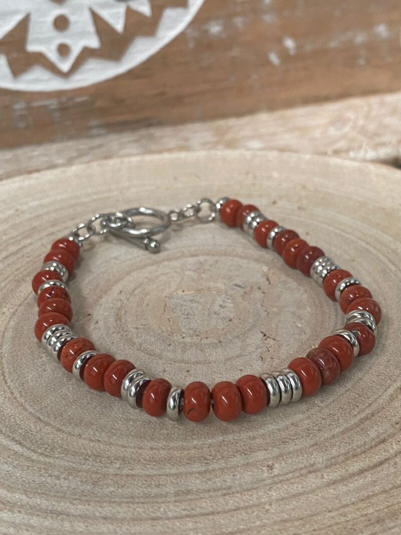 Pulsera Jaspe Rojo Acero Inoxidable