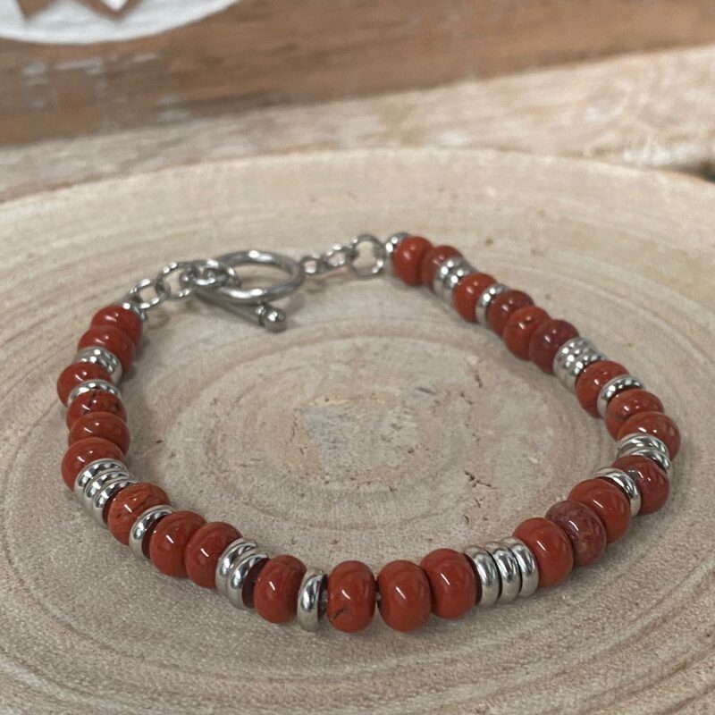 Pulsera Jaspe Rojo Acero Inoxidable