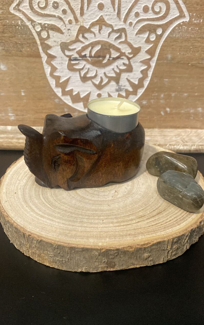 Porta Velas Madera Elefante