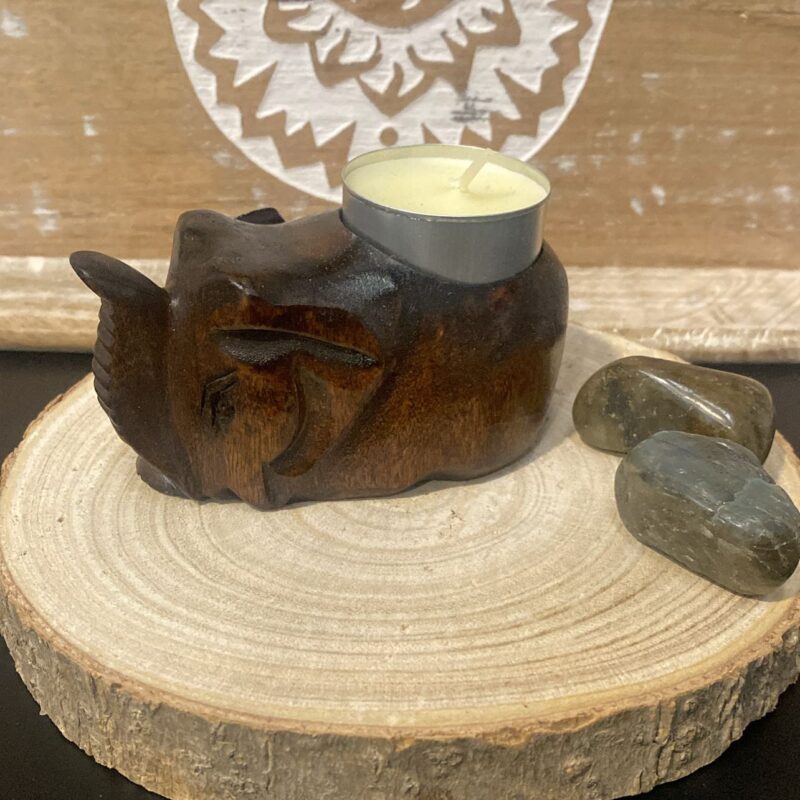 Porta Velas Madera Elefante