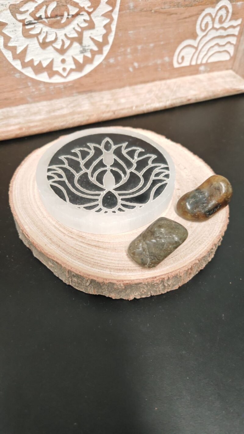 Placa Selenita Flor de Loto Oscuro