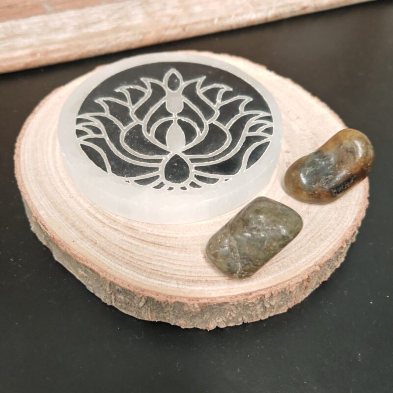 Placa Selenita Flor de Loto Oscuro