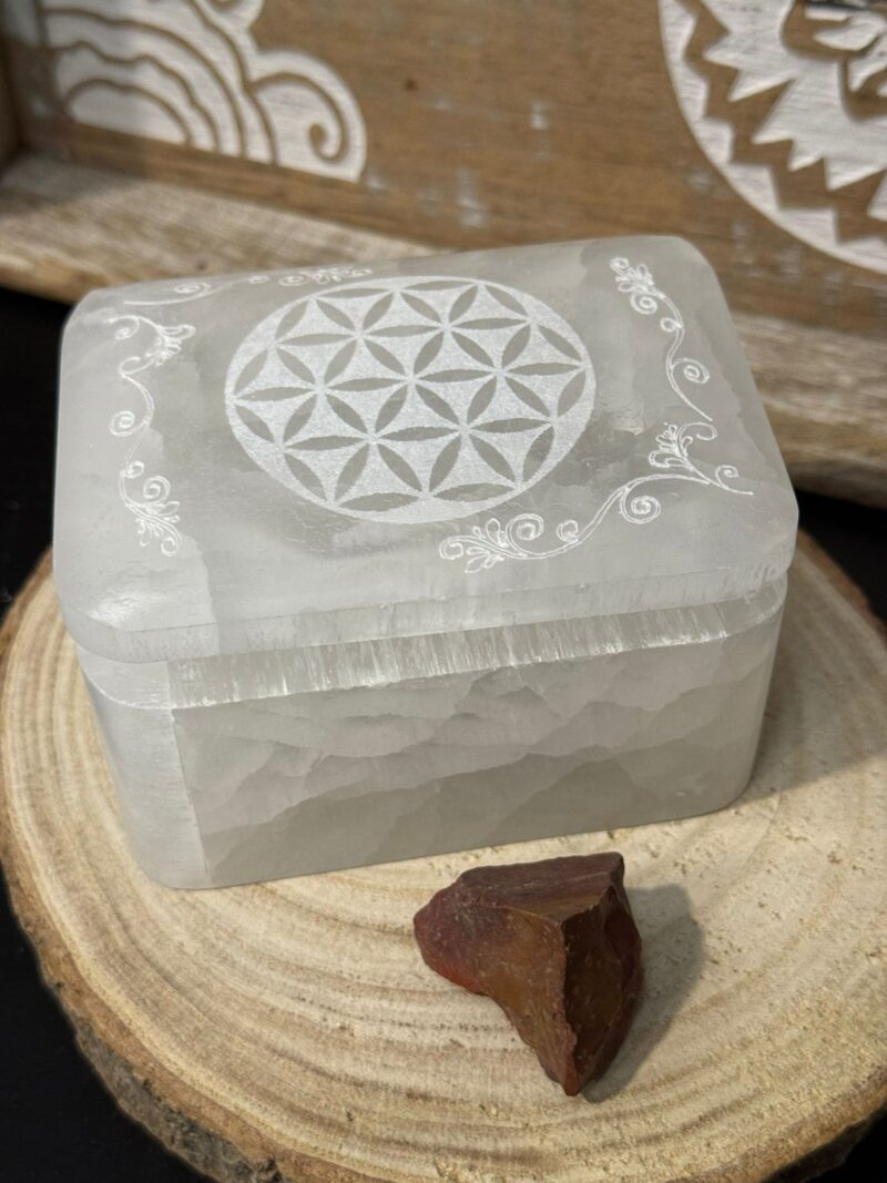 Joyero Selenita Rectangular (Flor de la Vida)