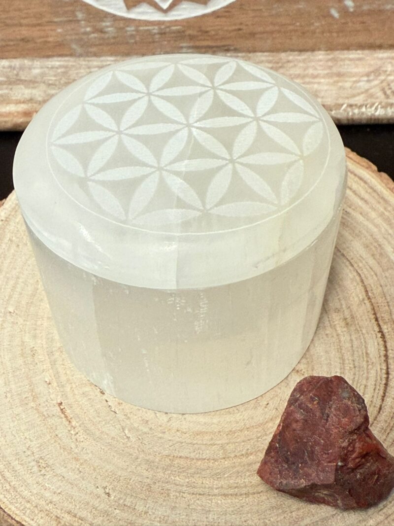 Joyero Selenita Redondo con Tapa (Flor de la Vida)