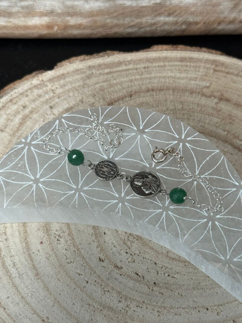 Pulsera San Judas Tadeo, San Benito y Aventurina - Plata de Ley