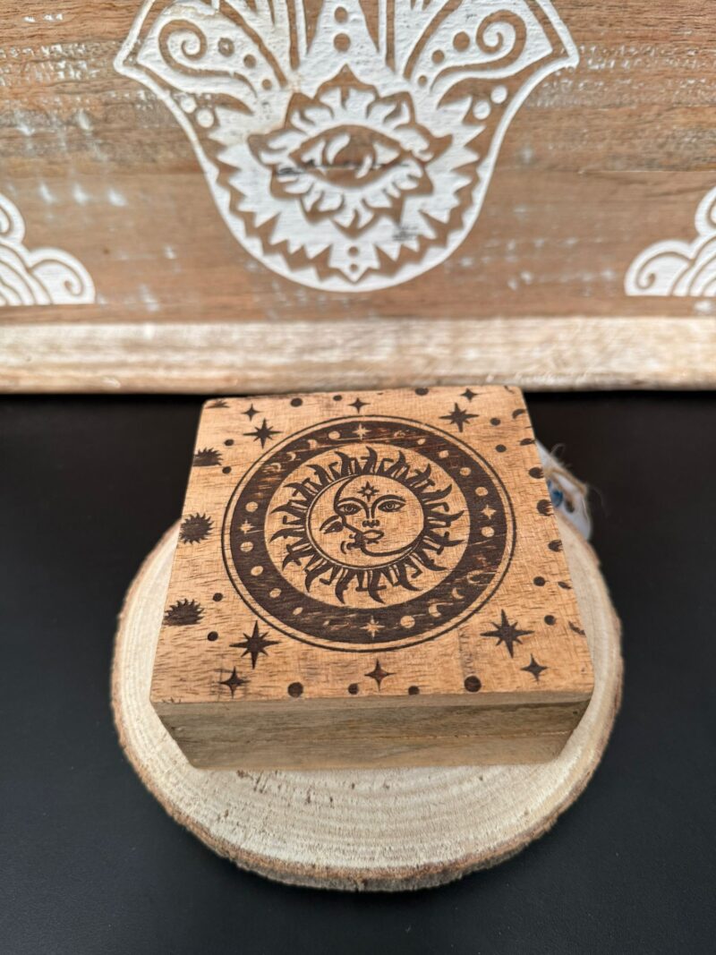 Caja Madera Sol y Luna 10x10cm