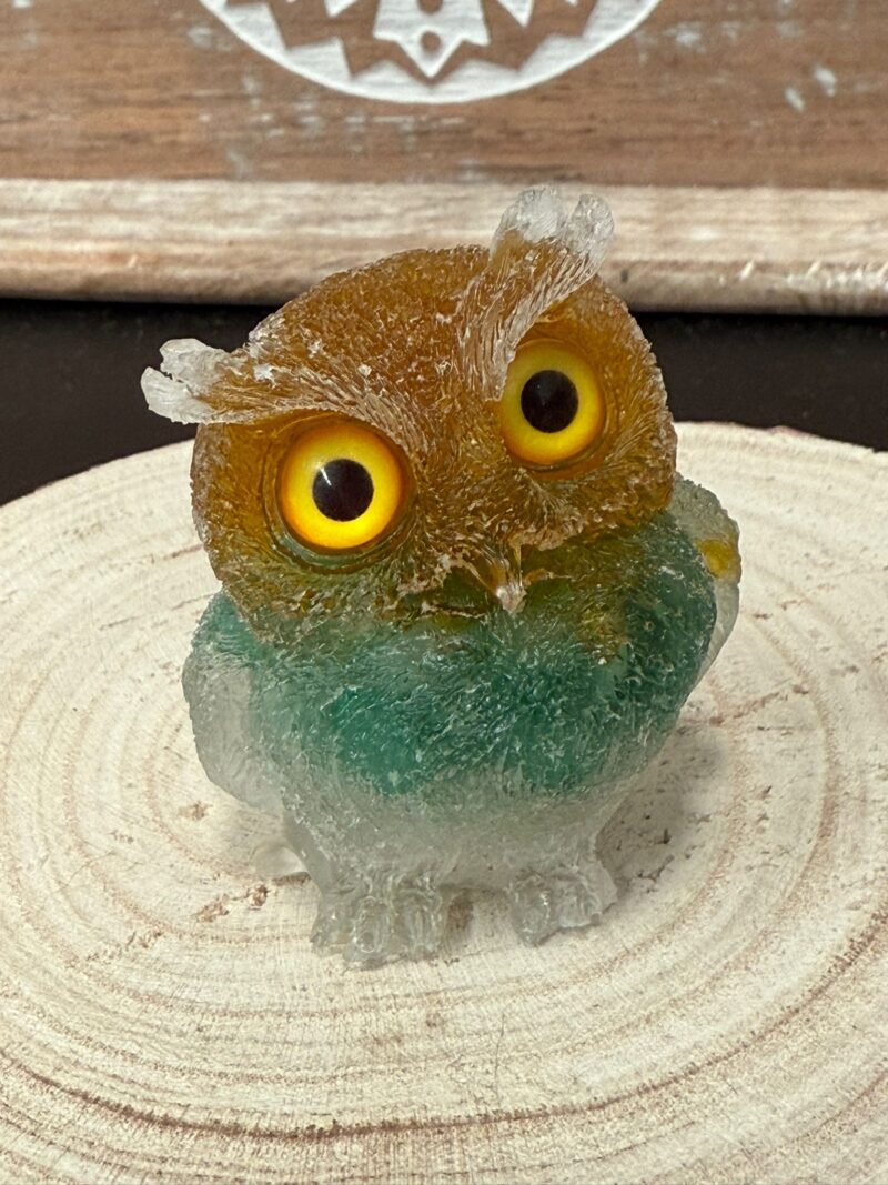 Búho de Orgonita Trio Citrino/Jade/Cuarzo Blanco (6 cm) (Ojos Aleatorios)
