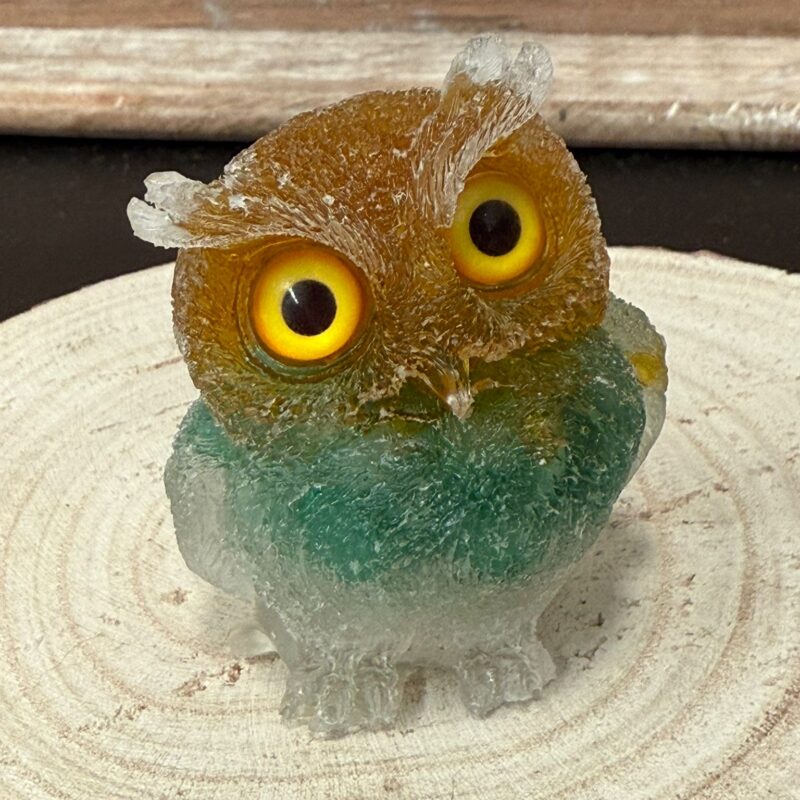 Búho de Orgonita Trio Citrino/Jade/Cuarzo Blanco (6 cm) (Ojos Aleatorios)