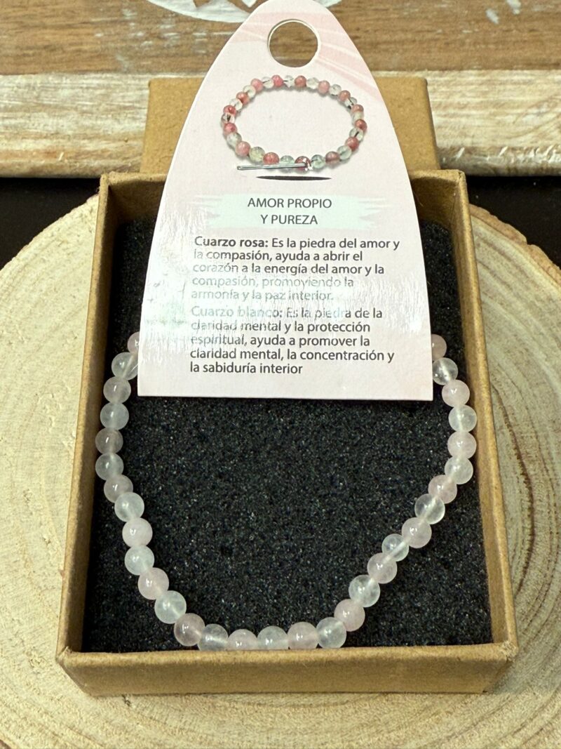 Pulsera Amor Propio y Pureza (Cuarzo Rosa y Cuarzo Blanco) 4mm