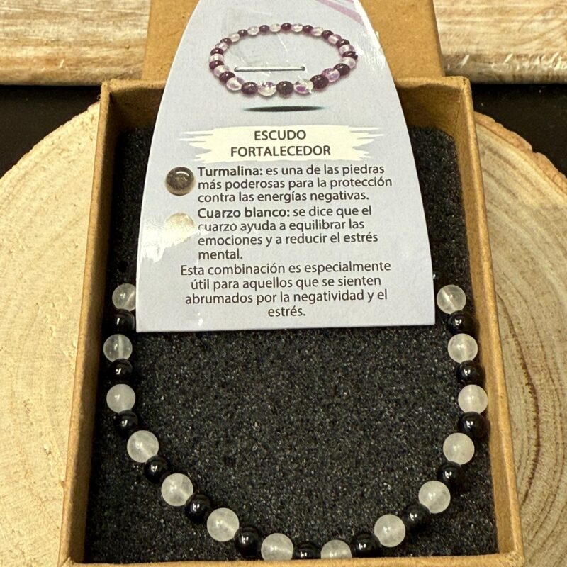Pulsera Escudo Fortalecedor (Turmalina y Cuarzo Blanco) 4mm