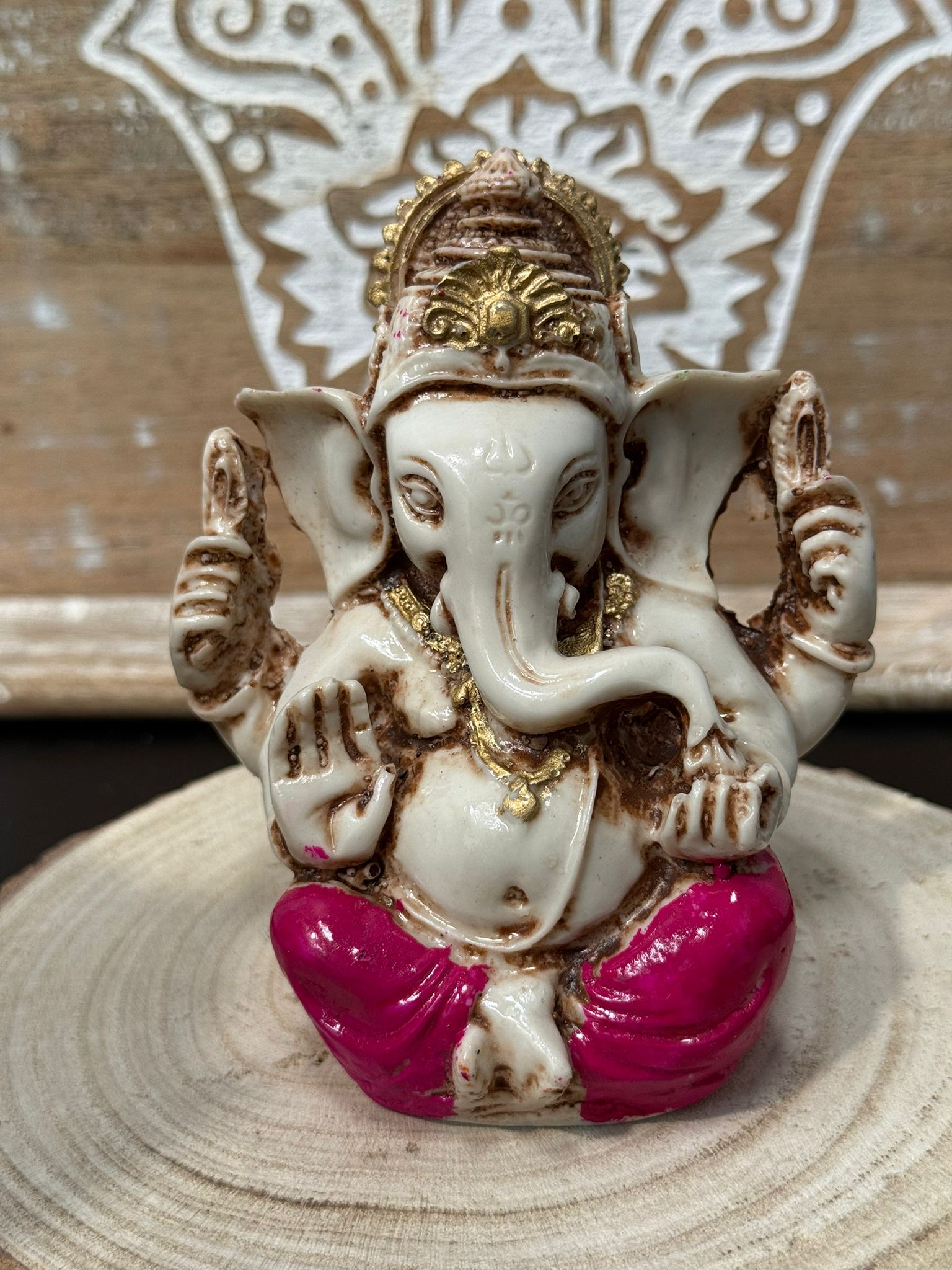 Ganesha Marfil y Rosa 11 cm