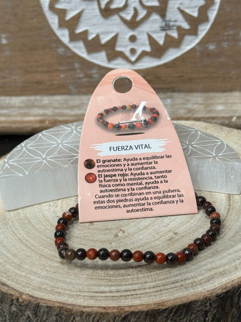 Pulsera Fuerza Vital (Granate y Jaspe Rojo) 4mm