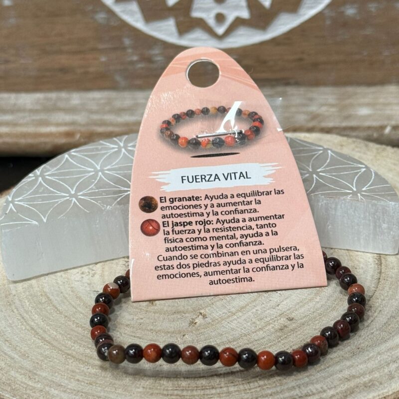 Pulsera Fuerza Vital (Granate y Jaspe Rojo) 4mm