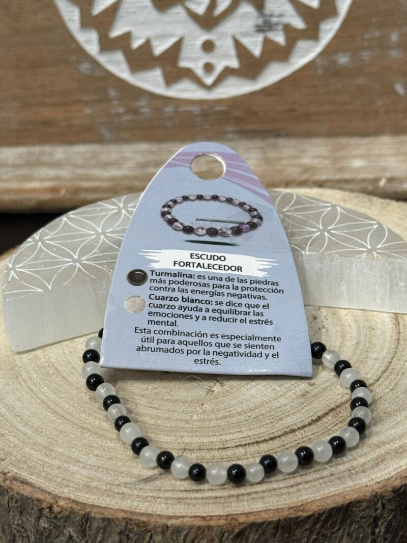 Pulsera Escudo Fortalecedor (Turmalina y Cuarzo Blanco) 4mm