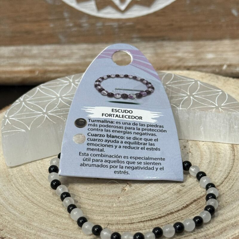 Pulsera Escudo Fortalecedor (Turmalina y Cuarzo Blanco) 4mm