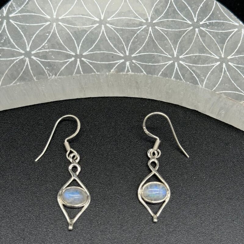 Pendientes Largos de Piedra Luna y Plata