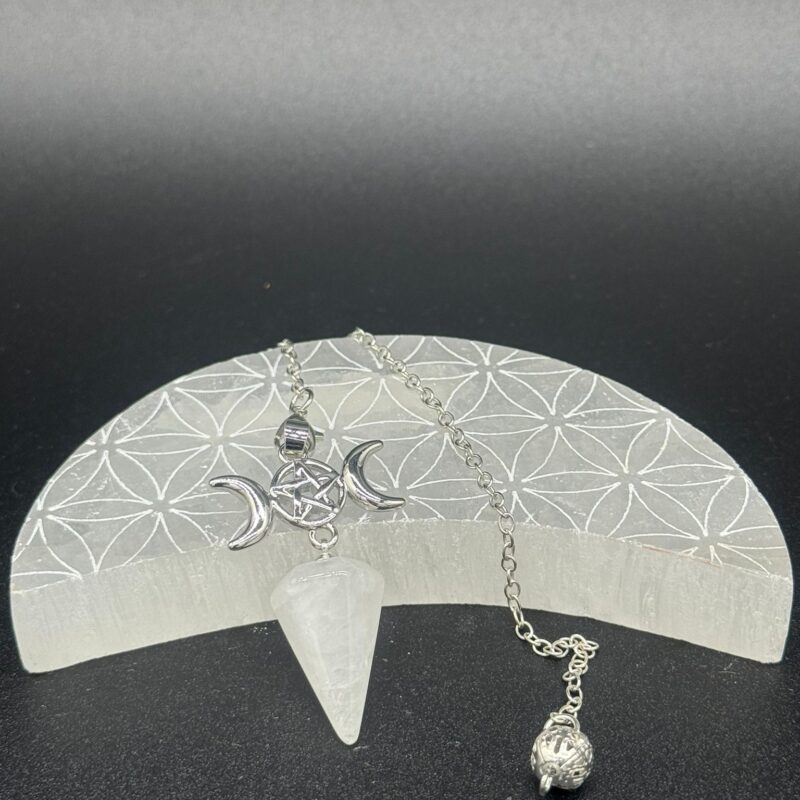 Péndulo Triple Luna Cuarzo Blanco