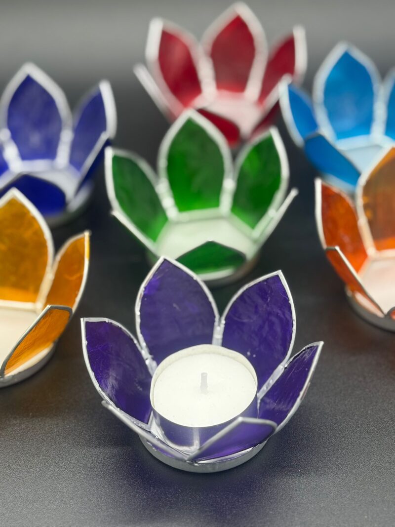 Set Porta Velas 7 Chakras Borde Plata (Cápiz)