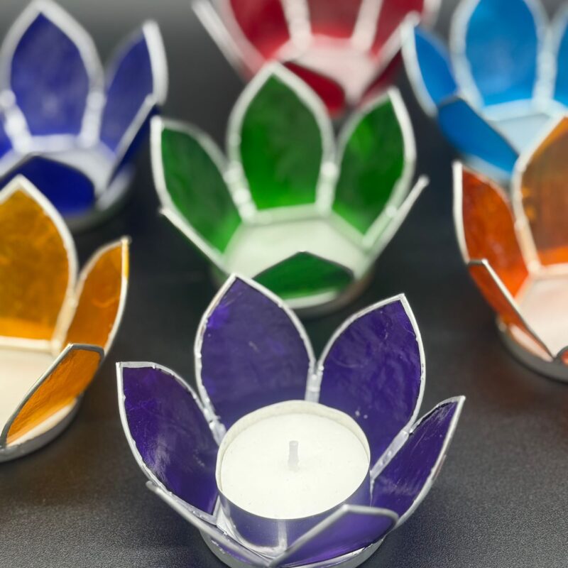 Set Porta Velas 7 Chakras Borde Plata (Cápiz)